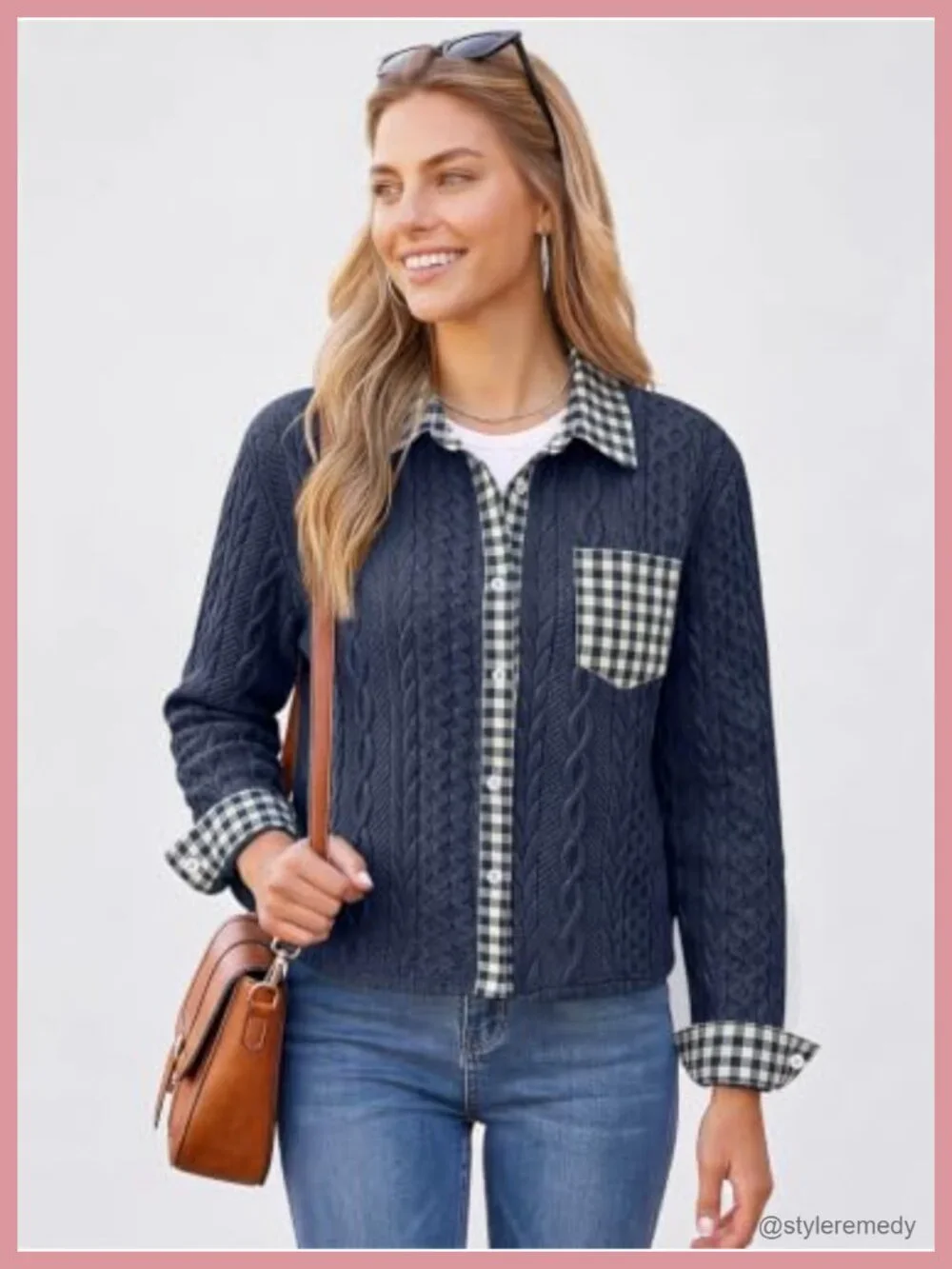 Cropped Jean Denim Collared Bomber Jacket Sweatshirt Cable Knit Shacket